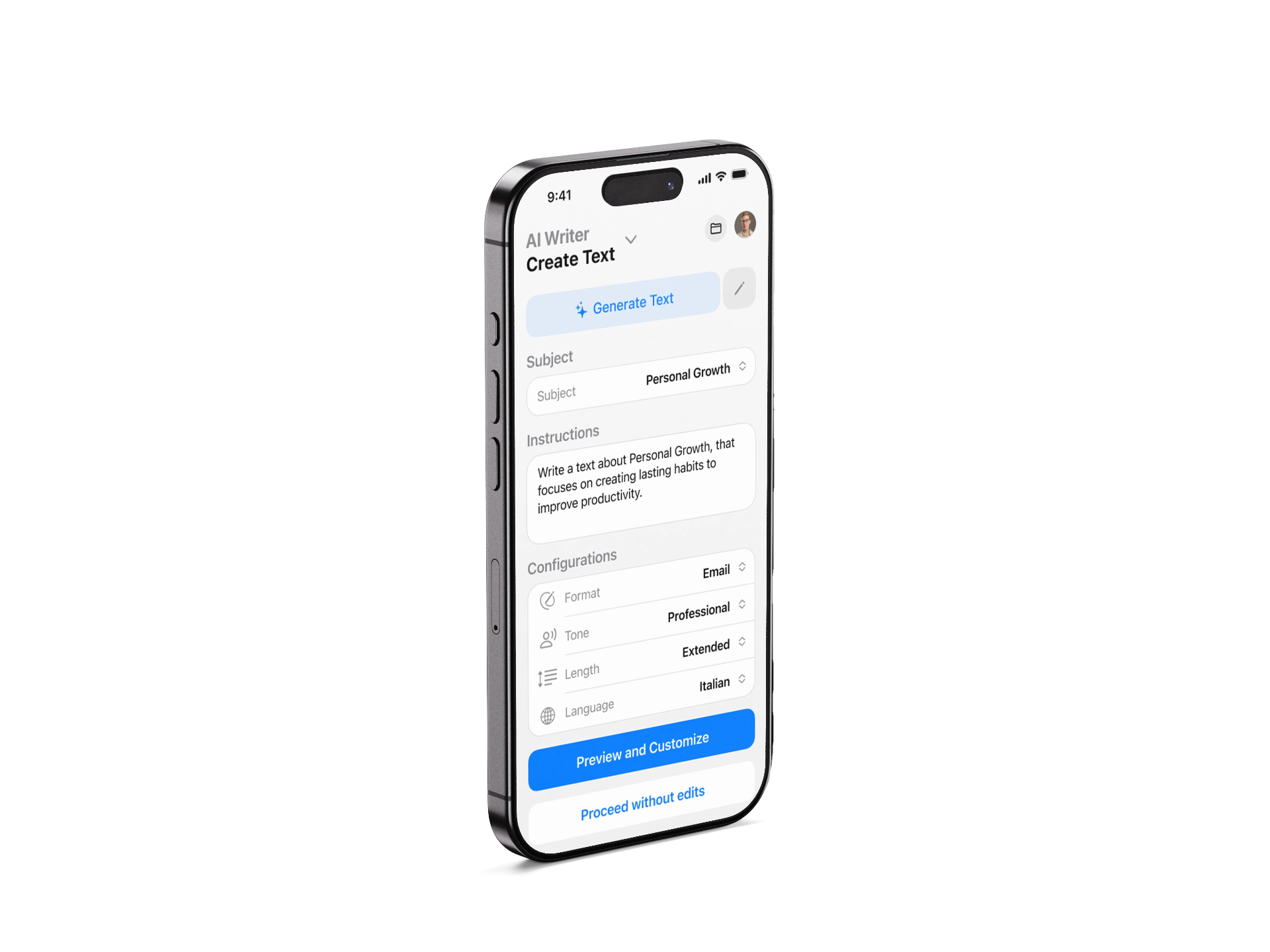 Air Apps — AI writer screen